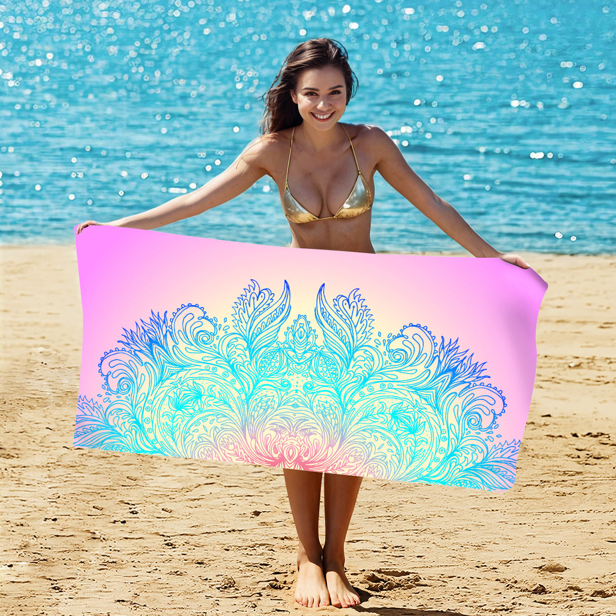 GiftoLuck Summer Time Animals Print Sand Free Beach Towel Quick Dry Holiday Travel Swimming Bath Towel