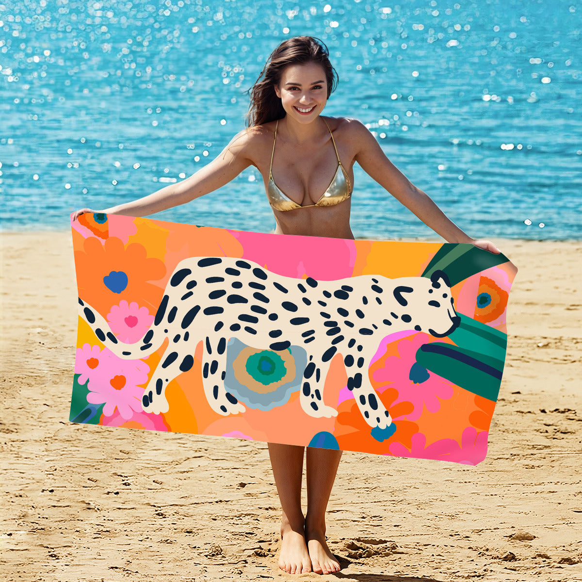 GiftoLuck Summer Time Animals Print Sand Free Beach Towel Quick Dry Holiday Travel Swimming Bath Towel