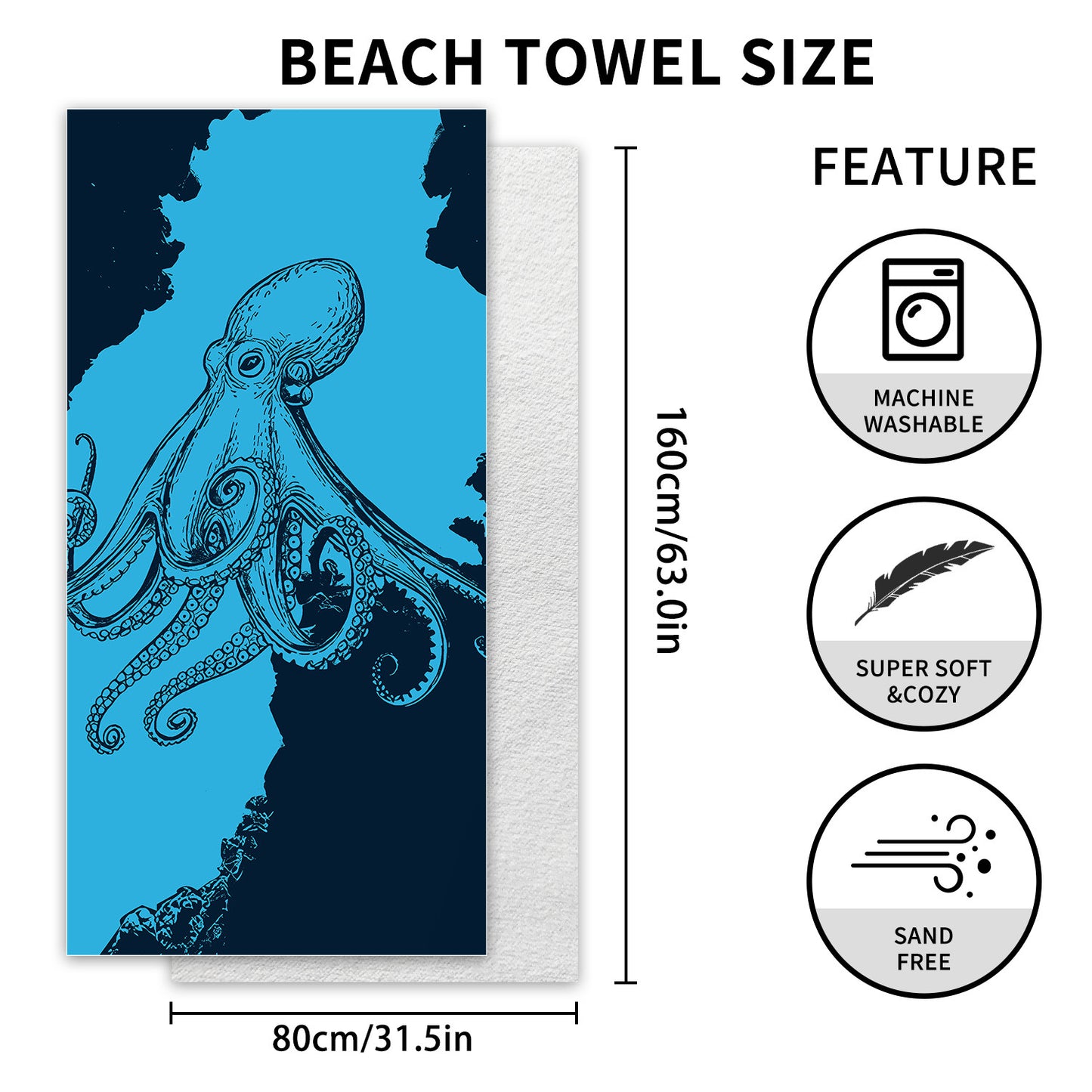 GiftoLuck Summer Time Animals Print Sand Free Beach Towel Quick Dry Holiday Travel Swimming Bath Towel