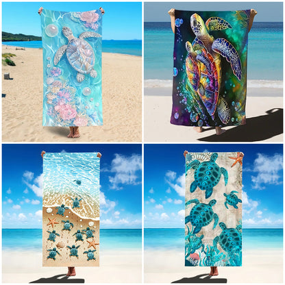 GiftoLuck Moon Turtle Animals Print Quick Dry Beach Towel Summer Holiday Travel Soft Bath Towel
