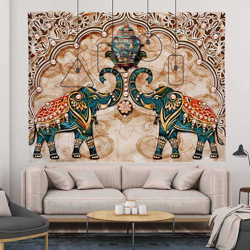 GiftoLuck Joyful Elephants & Deer Wall Tapestry, Bedroom Headboard Wall Decor, Universal Background Cloth, Fabric Art Poster for Room Decoration