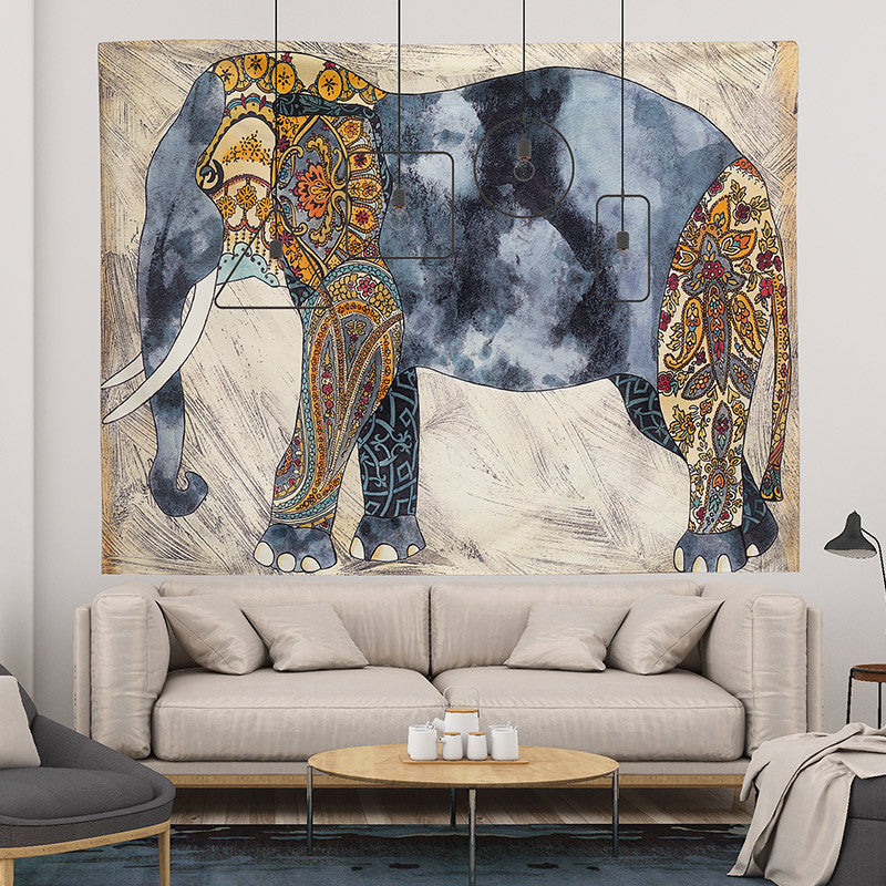 GiftoLuck Joyful Elephants & Deer Wall Tapestry, Bedroom Headboard Wall Decor, Universal Background Cloth, Fabric Art Poster for Room Decoration