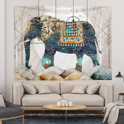 GiftoLuck Joyful Elephants & Deer Wall Tapestry, Bedroom Headboard Wall Decor, Universal Background Cloth, Fabric Art Poster for Room Decoration