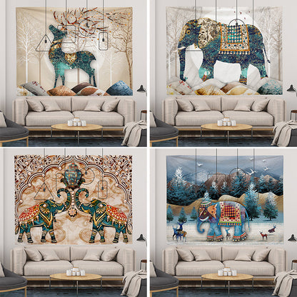 GiftoLuck Joyful Elephants & Deer Wall Tapestry, Bedroom Headboard Wall Decor, Universal Background Cloth, Fabric Art Poster for Room Decoration