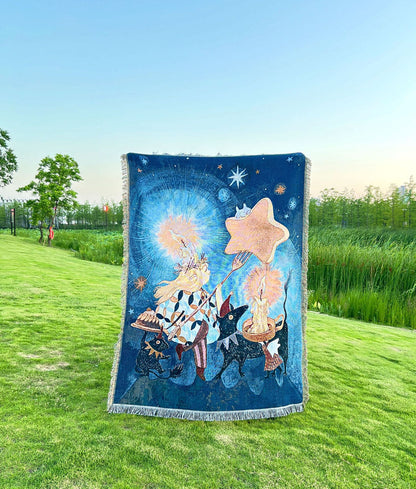 GiftoLuck Candle Girl Serene Fringe Tapestry Multi-Use Throw Blanket for Single Sofa, Bed & Outdoor Camping, Soft Decorative Gift Blanket for Home Bedroom Living Room