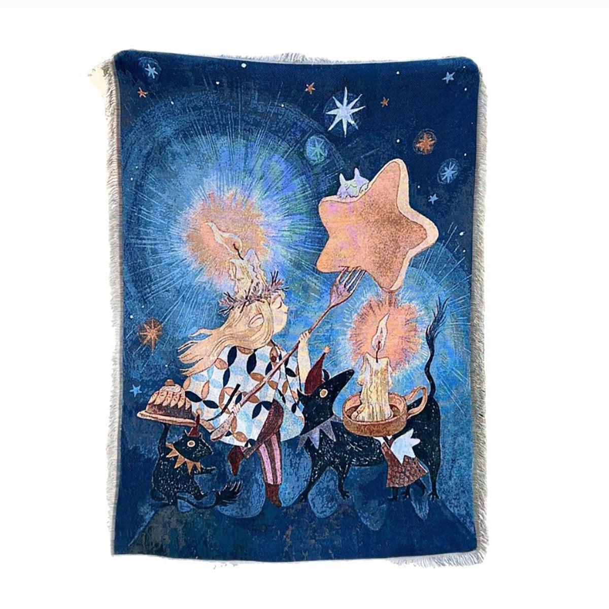 GiftoLuck Candle Girl Serene Fringe Tapestry Multi-Use Throw Blanket for Single Sofa, Bed & Outdoor Camping, Soft Decorative Gift Blanket for Home Bedroom Living Room