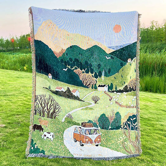 GiftoLuck Scenic Jacquar Wall Tapestry Throw Blanket Taipéis– Woven Sofa Cover, Outdoor Camping Blanket & Living Room Wall Decor