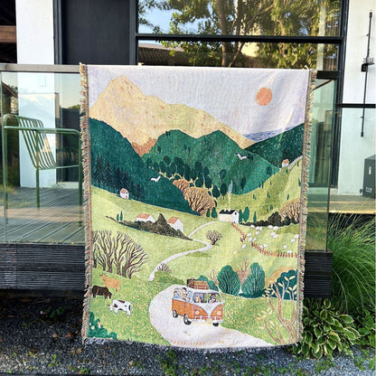 GiftoLuck Scenic Jacquar Wall Tapestry Throw Blanket Taipéis– Woven Sofa Cover, Outdoor Camping Blanket & Living Room Wall Decor