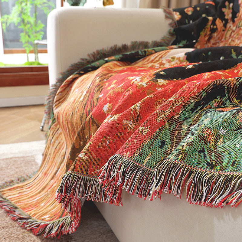 GiftoLuck Illustrated Jacquard Throw Blanket – Sofa Cover, Dust-Proof Tapestry, Casual Nap & Living Room Blanket