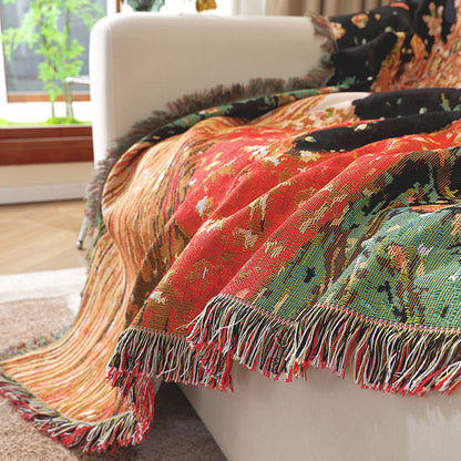 GiftoLuck Illustrated Jacquard Throw Blanket – Sofa Cover, Dust-Proof Tapestry, Casual Nap & Living Room Blanket