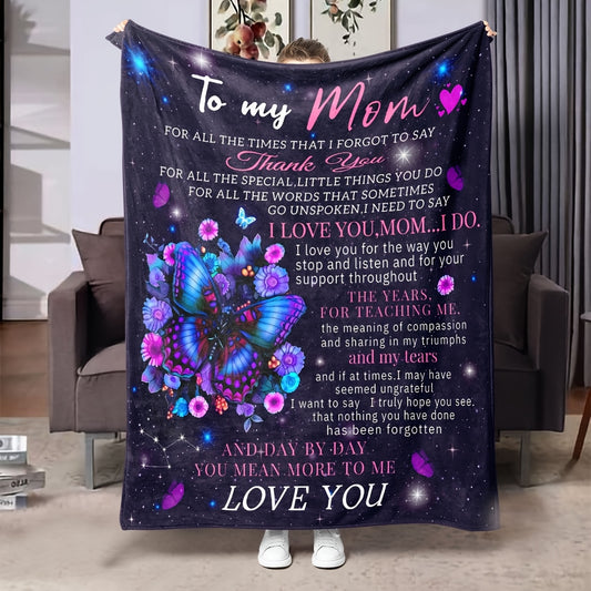 GiftoLuck “To My Mom” Flannel Blanket Soft Cozy Throw Perfect Gift for Mother's Day,Birthday,Holiday