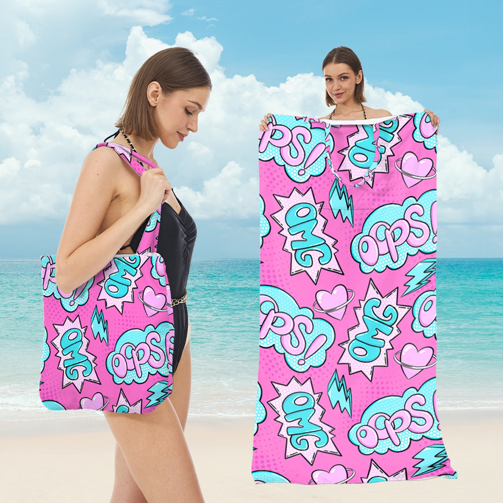 GifitoLuck Beach Towel Bag, Foldable Tropical Quick-Dry Towel Shoulder Bag, Soft Absorbent Summer Travel & Beach Gift for Girls, Mum or Grandma