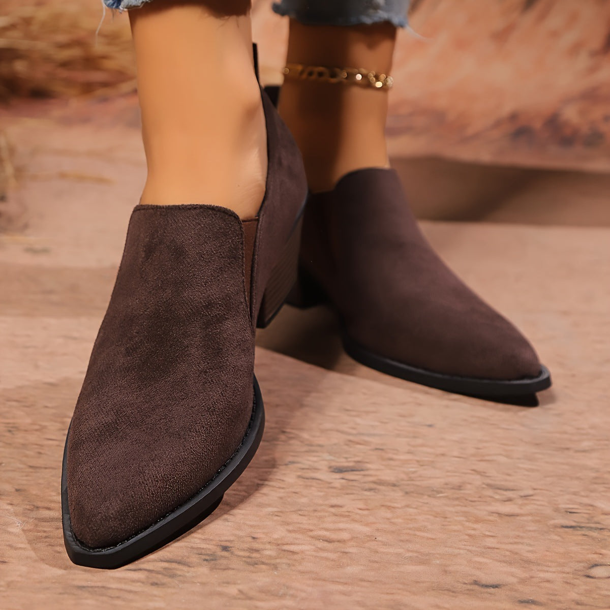 GifitoLuck Women’s Pointed Toe Chunky Heel Flats, Deep Mouth Smart Shoes for Work and Everyday Wear, All-Season Comfort Gift for Girls &Mum