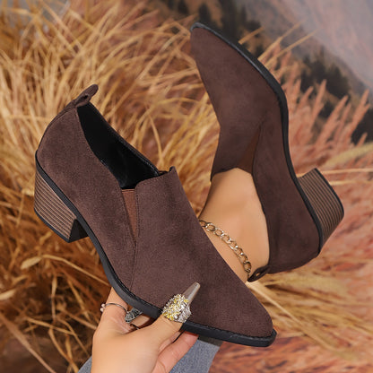 GifitoLuck Women’s Pointed Toe Chunky Heel Flats, Deep Mouth Smart Shoes for Work and Everyday Wear, All-Season Comfort Gift for Girls &Mum