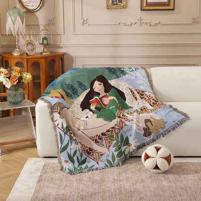 GiftoLuck Pink Hawaiian Leopard Jacquard Woven Tapestry Throw Blanket with Tassels