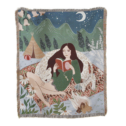 GiftoLuck Pink Hawaiian Leopard Jacquard Woven Tapestry Throw Blanket with Tassels