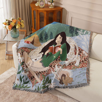 GiftoLuck Pink Hawaiian Leopard Jacquard Woven Tapestry Throw Blanket with Tassels