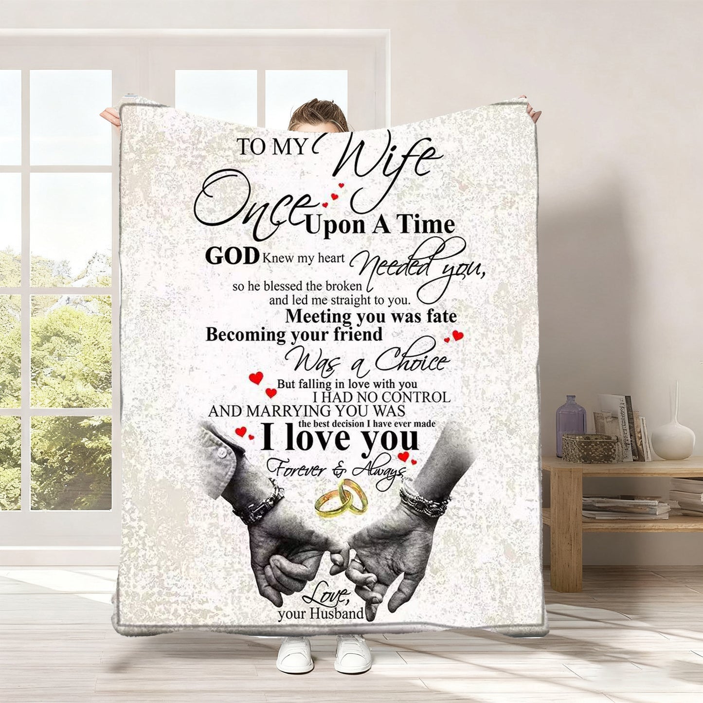 GiftoLuck “To My Wife” Flannel Blanket Soft Cozy Throw for Sofa, Bed & Living Room