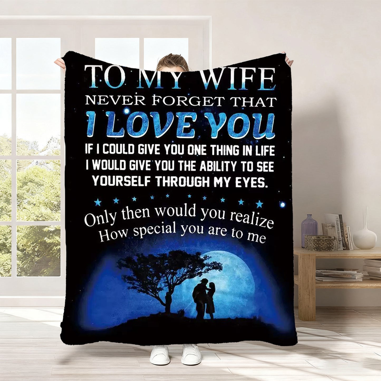 GiftoLuck “To My Wife” Flannel Blanket Soft Cozy Throw for Sofa, Bed & Living Room