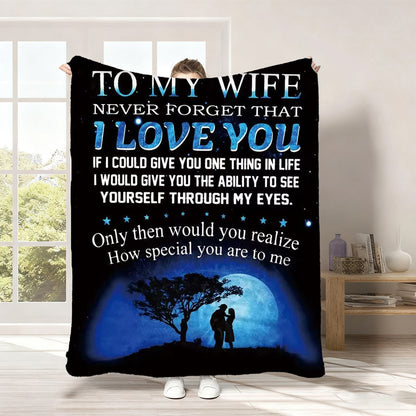 GiftoLuck “To My Wife” Flannel Blanket Soft Cozy Throw for Sofa, Bed & Living Room