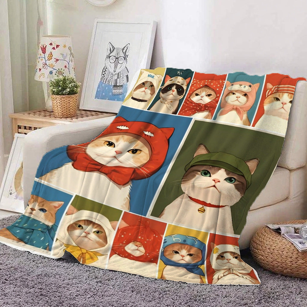 GiftoLuck Cute Cats Print Flannel Blanket Soft Cozy Throw for Sofa, Bed & Living Room