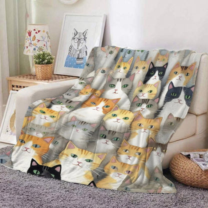 GiftoLuck Cute Cats Print Flannel Blanket Soft Cozy Throw for Sofa, Bed & Living Room