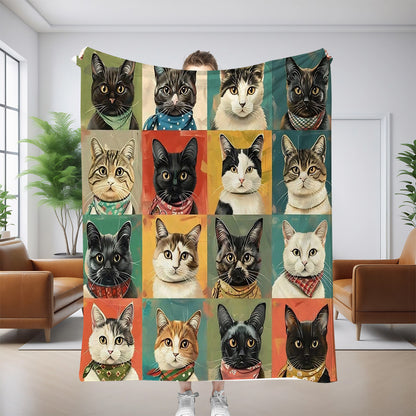 GiftoLuck Cute Cats Print Flannel Blanket Soft Cozy Throw for Sofa, Bed & Living Room