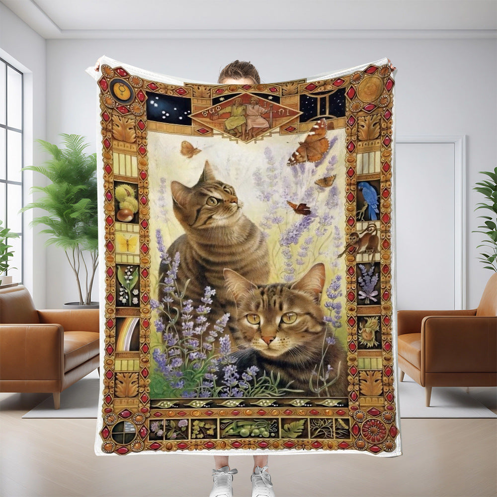 GiftoLuck Cute Cats Print Flannel Blanket Soft Cozy Throw for Sofa, Bed & Living Room