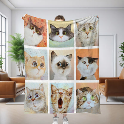 GiftoLuck Cute Cats Print Flannel Blanket Soft Cozy Throw for Sofa, Bed & Living Room