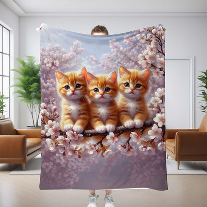 GiftoLuck Cute Cats Print Flannel Blanket Soft Cozy Throw for Sofa, Bed & Living Room