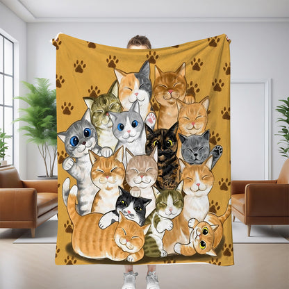 GiftoLuck Cute Cats Print Flannel Blanket Soft Cozy Throw for Sofa, Bed & Living Room