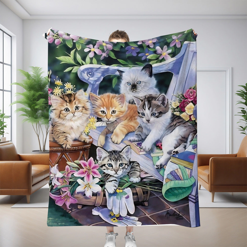 GiftoLuck Cute Cats Print Flannel Blanket Soft Cozy Throw for Sofa, Bed & Living Room