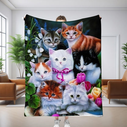 GiftoLuck Cute Cats Print Flannel Blanket Soft Cozy Throw for Sofa, Bed & Living Room