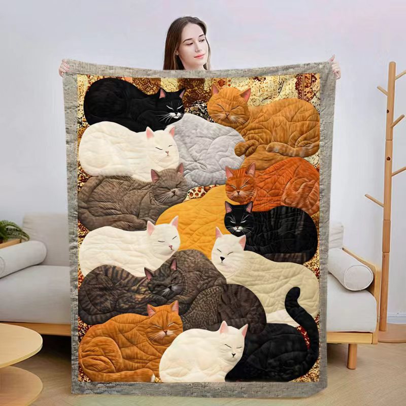GiftoLuck Cute Cats Print Flannel Blanket Soft Cozy Throw for Sofa, Bed & Living Room