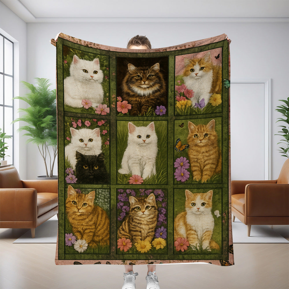 GiftoLuck Cute Cats Print Flannel Blanket Soft Cozy Throw for Sofa, Bed & Living Room