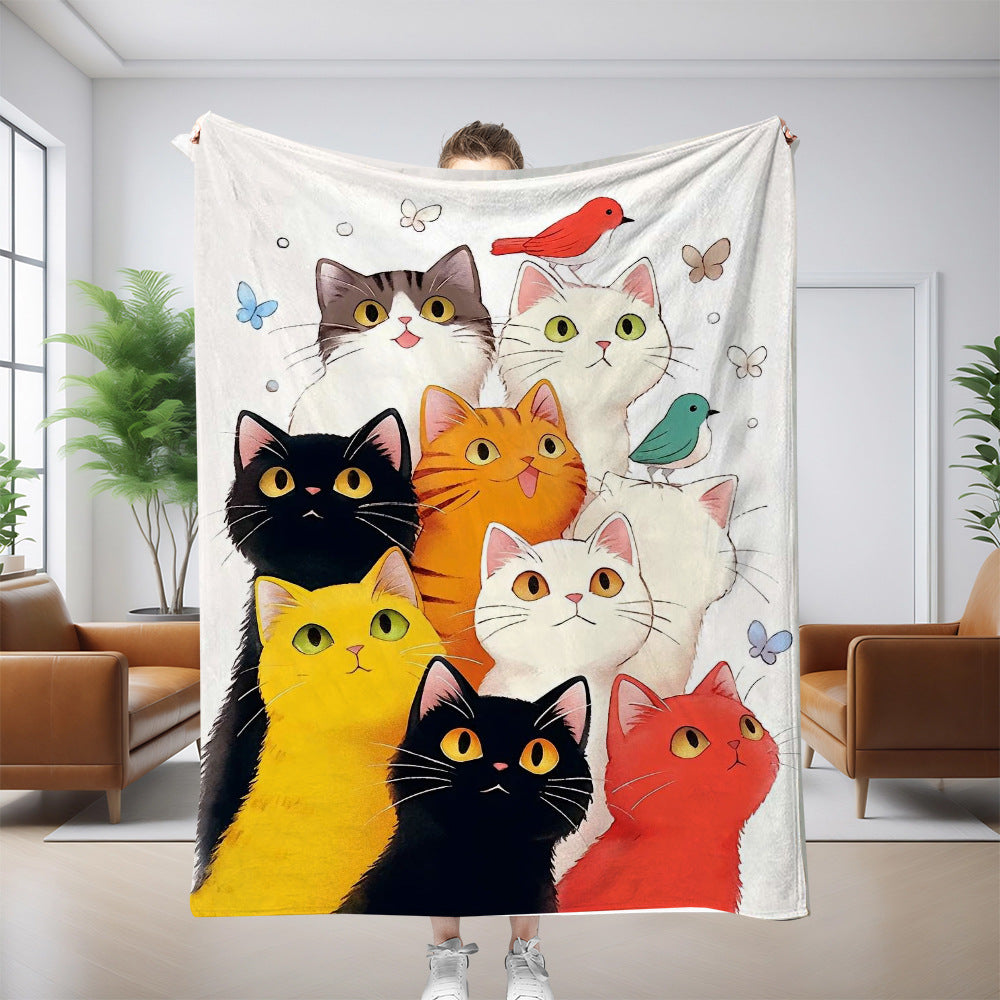 GiftoLuck Cute Cats Print Flannel Blanket Soft Cozy Throw for Sofa, Bed & Living Room