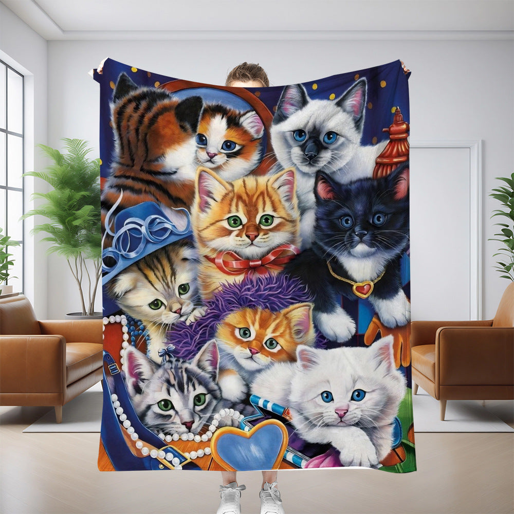 GiftoLuck Cute Cats Print Flannel Blanket Soft Cozy Throw for Sofa, Bed & Living Room