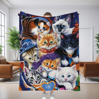 GiftoLuck Cute Cats Print Flannel Blanket Soft Cozy Throw for Sofa, Bed & Living Room