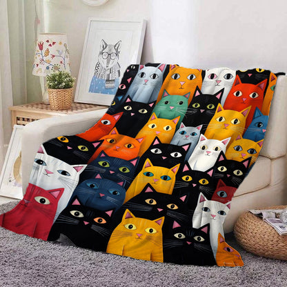 GiftoLuck Cute Cats Print Flannel Blanket Soft Cozy Throw for Sofa, Bed & Living Room
