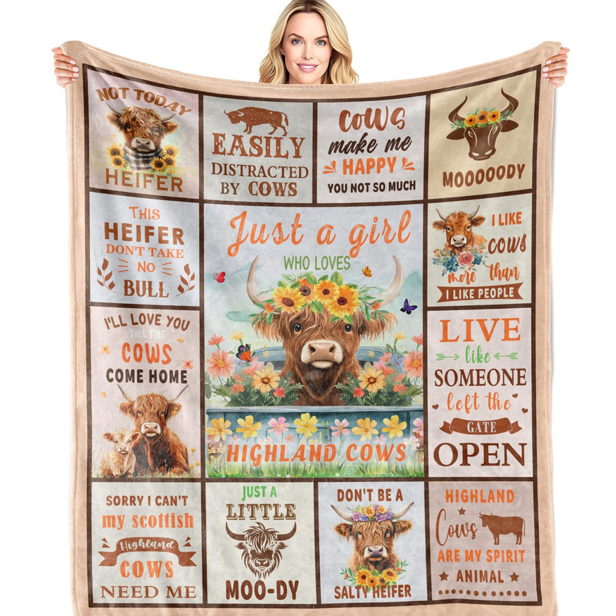 Just A  Girl Who Loves Highland Cow Print Flannel Blanket Soft Warm Multi-purpose Gift Throw Blanket For Sofa, Living Room,Bedroom All Seasons