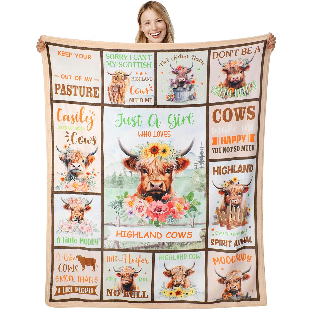 Just A  Girl Who Loves Highland Cow Print Flannel Blanket Soft Warm Multi-purpose Gift Throw Blanket For Sofa, Living Room,Bedroom All Seasons