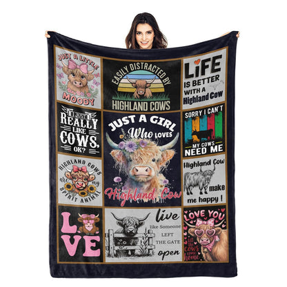 Just A  Girl Who Loves Highland Cow Print Flannel Blanket Soft Warm Multi-purpose Gift Throw Blanket For Sofa, Living Room,Bedroom All Seasons