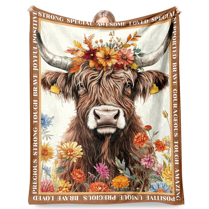 Just A  Girl Who Loves Highland Cow Print Flannel Blanket Soft Warm Multi-purpose Gift Throw Blanket For Sofa, Living Room,Bedroom All Seasons