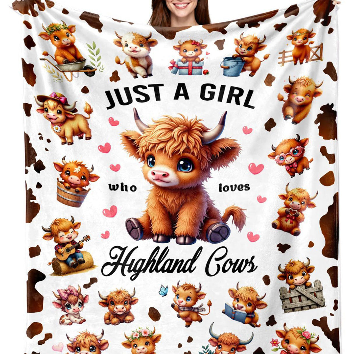Just A  Girl Who Loves Highland Cow Print Flannel Blanket Soft Warm Multi-purpose Gift Throw Blanket For Sofa, Living Room,Bedroom All Seasons