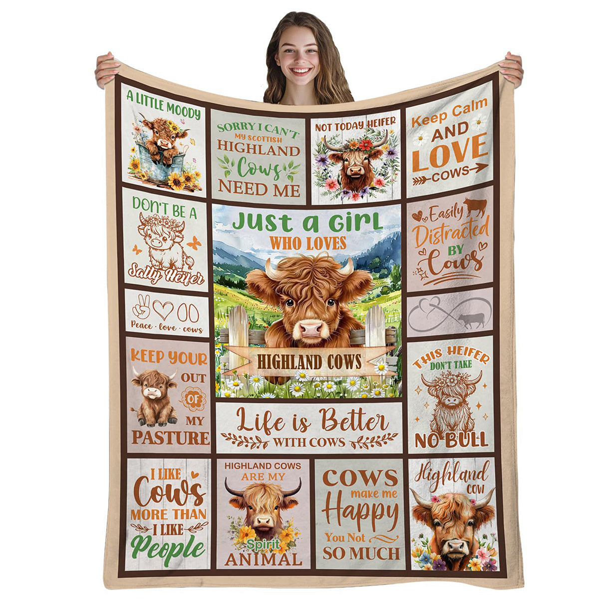 Just A  Girl Who Loves Highland Cow Print Flannel Blanket Soft Warm Multi-purpose Gift Throw Blanket For Sofa, Living Room,Bedroom All Seasons