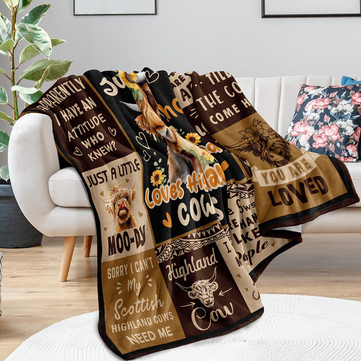 Just A  Girl Who Loves Highland Cow Print Flannel Blanket Soft Warm Multi-purpose Gift Throw Blanket For Sofa, Living Room,Bedroom All Seasons