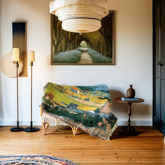 GifitoLuck Van Gogh Art Tapestry Knitted Fringe Tassel Sofa Throw Blanket