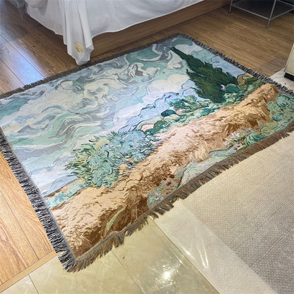 GifitoLuck Van Gogh Art Tapestry Knitted Fringe Tassel Sofa Throw Blanket