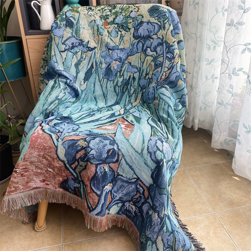 GifitoLuck Van Gogh Art Tapestry Knitted Fringe Tassel Sofa Throw Blanket
