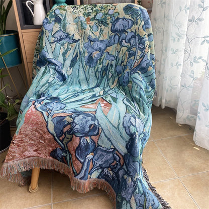 GifitoLuck Van Gogh Art Tapestry Knitted Fringe Tassel Sofa Throw Blanket